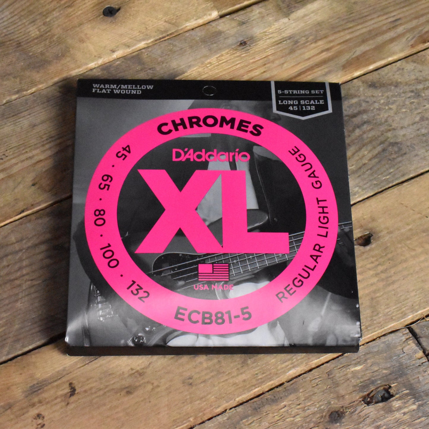 D'Addario ECB815 Chromes Flatwound Long Scale 5-String Electric Bass Guitar Strings Regular Light 45-132