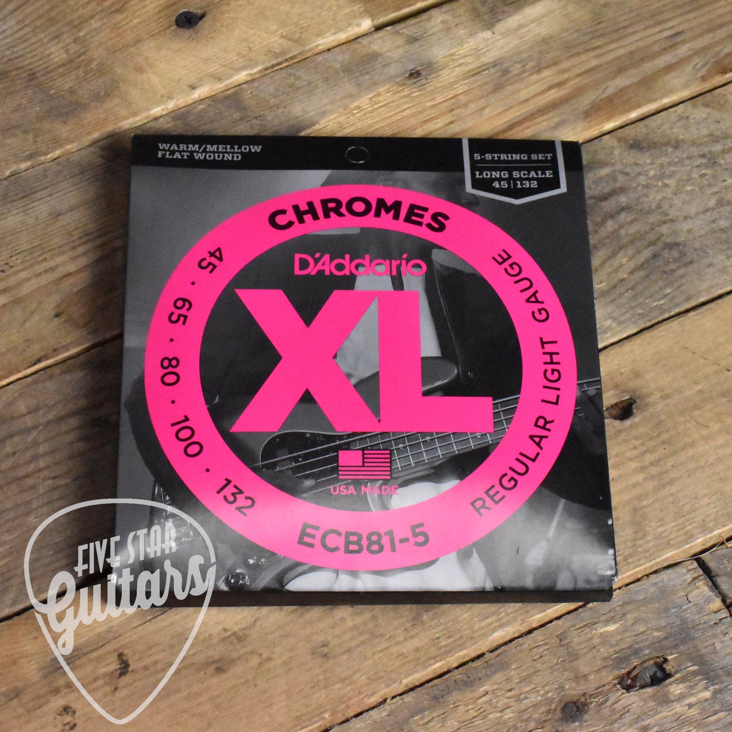 D'Addario ECB815 Chromes Flatwound Long Scale 5-String Electric Bass Guitar Strings Regular Light 45-132