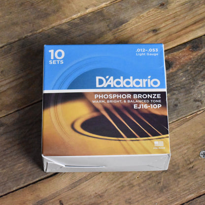 D'Addario  EJ16-10P 10-Pack Phosphor Bronze Acoustic Guitar Strings Light 12-53