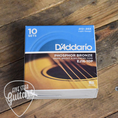 D'Addario  EJ16-10P 10-Pack Phosphor Bronze Acoustic Guitar Strings Light 12-53