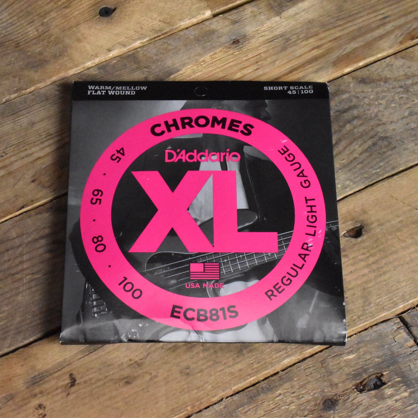 D'Addario ECB81S Chromes Flat Wound Short Scale Electric Bass Strings Regular Light 45-100