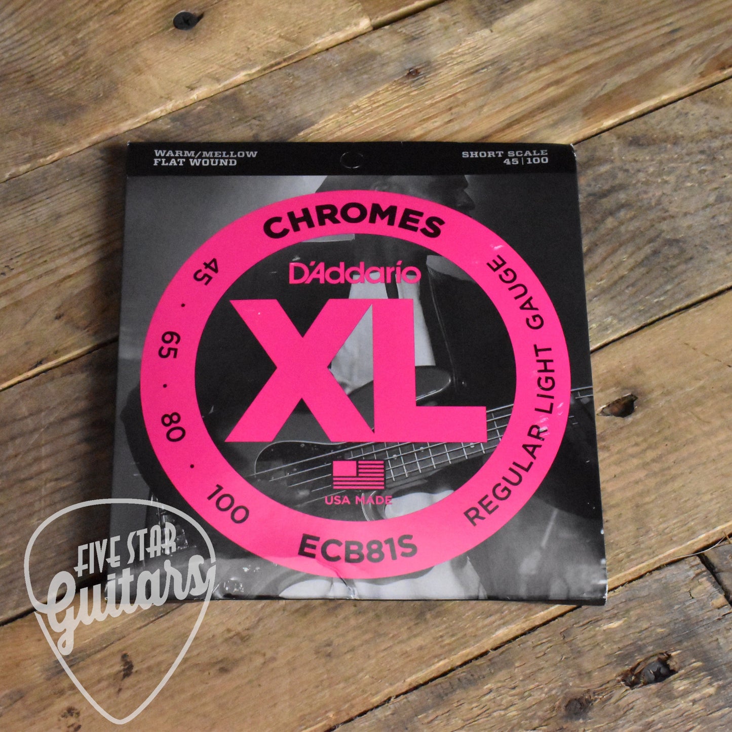 D'Addario ECB81S Chromes Flat Wound Short Scale Electric Bass Strings Regular Light 45-100