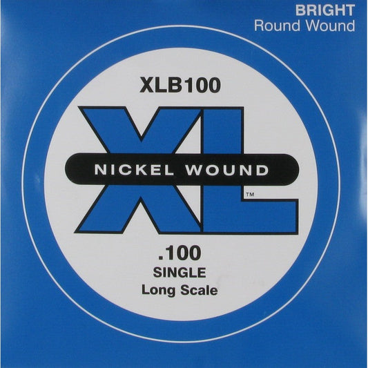 D'Addario XLB100 Nickel Wound Long Scale Electric Bass Guitar Single String .100