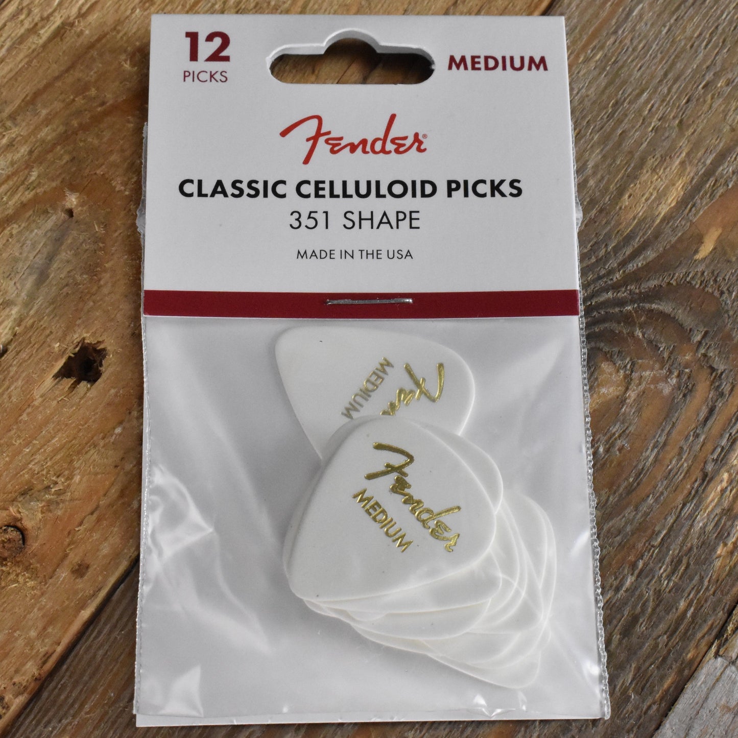 Fender Classic Celluloid 351 Shape .71mm Medium White Guitar Picks - 12 Pack