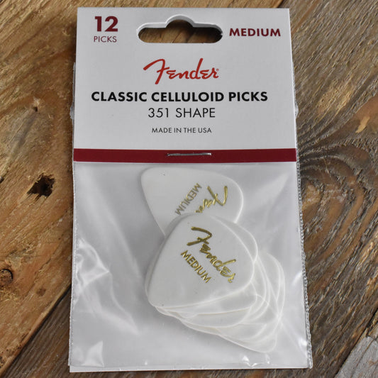 Fender Classic Celluloid 351 Shape .71mm Medium White Guitar Picks - 12 Pack