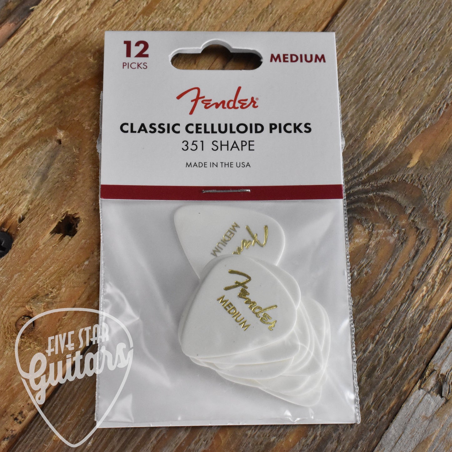 Fender Classic Celluloid 351 Shape .71mm Medium White Guitar Picks - 12 Pack