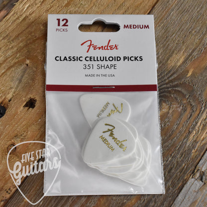 Fender Classic Celluloid 351 Shape .71mm Medium White Guitar Picks - 12 Pack