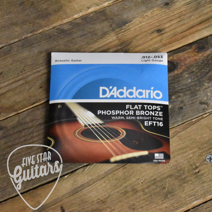 D'Addario EFT16 Flat Top Phosphor Bronze Acoustic Guitar Strings Light 12-53