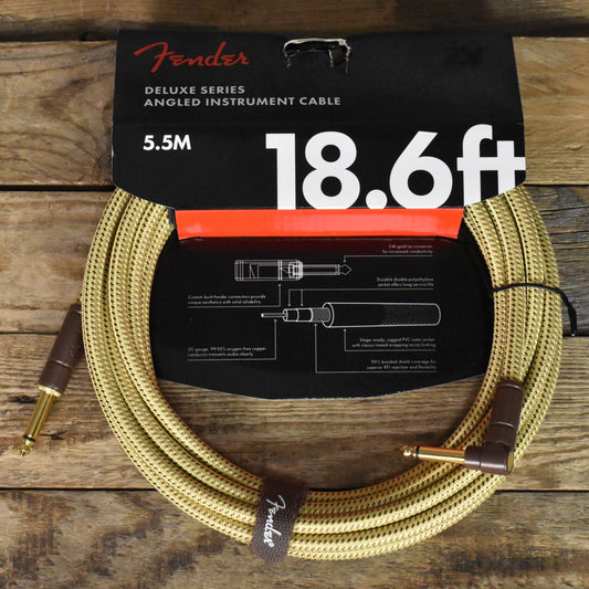 Fender 18.6' Deluxe Series Straight to Right Angle Instrument Cable - Tweed