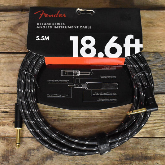 Fender 18.6' Deluxe Series Straight to Right Angle Instrument Cable - Black Tweed