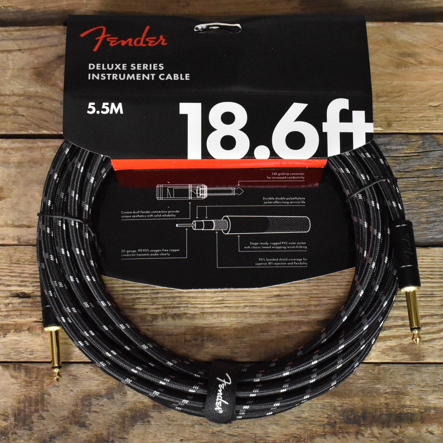 Fender Deluxe 18.6' Instrument Cable Black Tweed