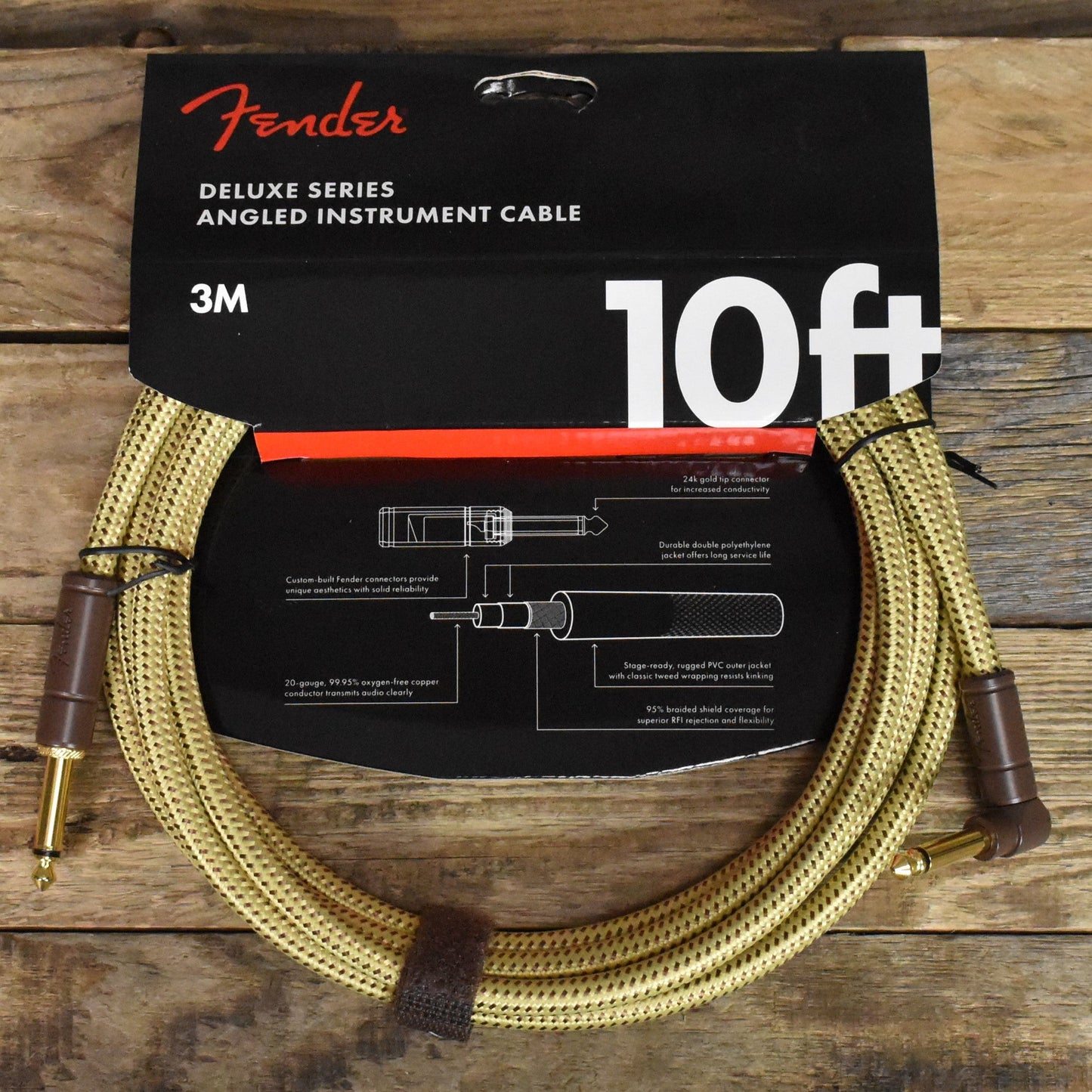 Fender 10' Deluxe Straight to Right Angle Instrument Cable - Tweed