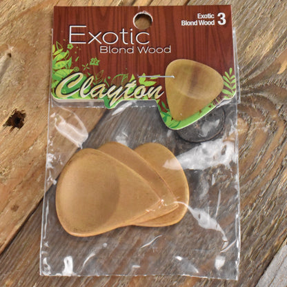 Clayton Exotic Blond Wood Guitar Picks - 3 Pack - BWS