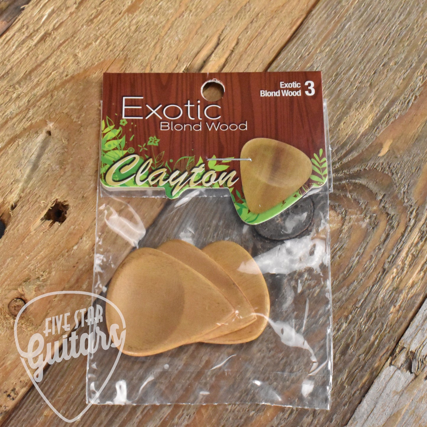 Clayton Exotic Blond Wood Guitar Picks - 3 Pack - BWS