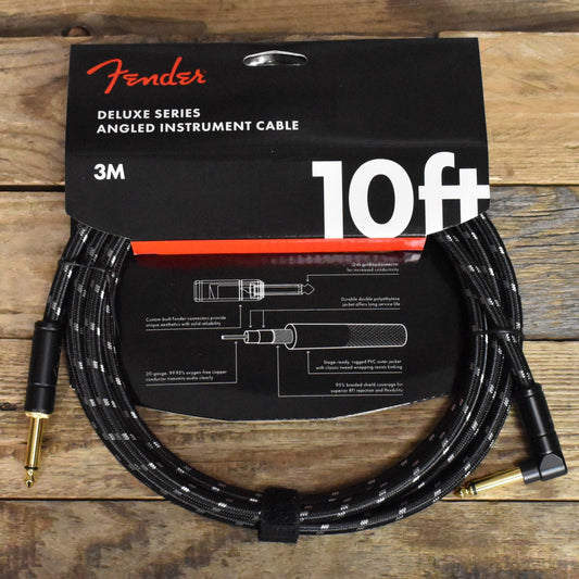 Fender 10'  Deluxe Series Straight to Right Angle Instrument Cable - Black Tweed