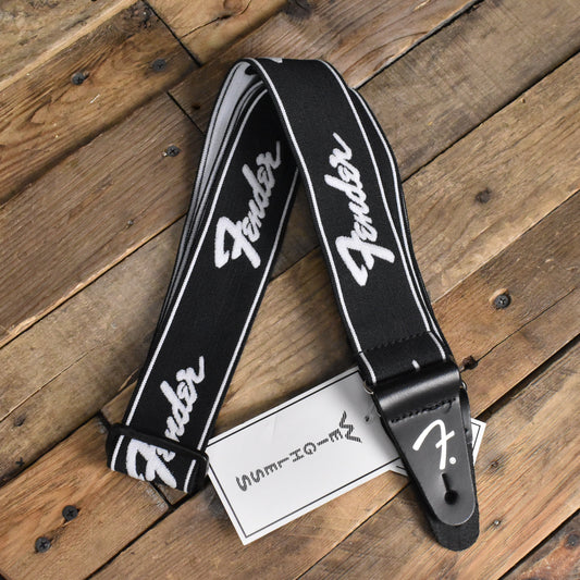 Fender WeighLess Strap Running Logo Black/White