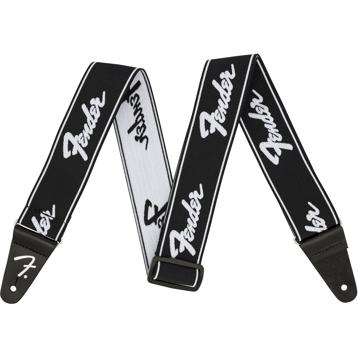 Fender WeighLess Strap Running Logo Black/White