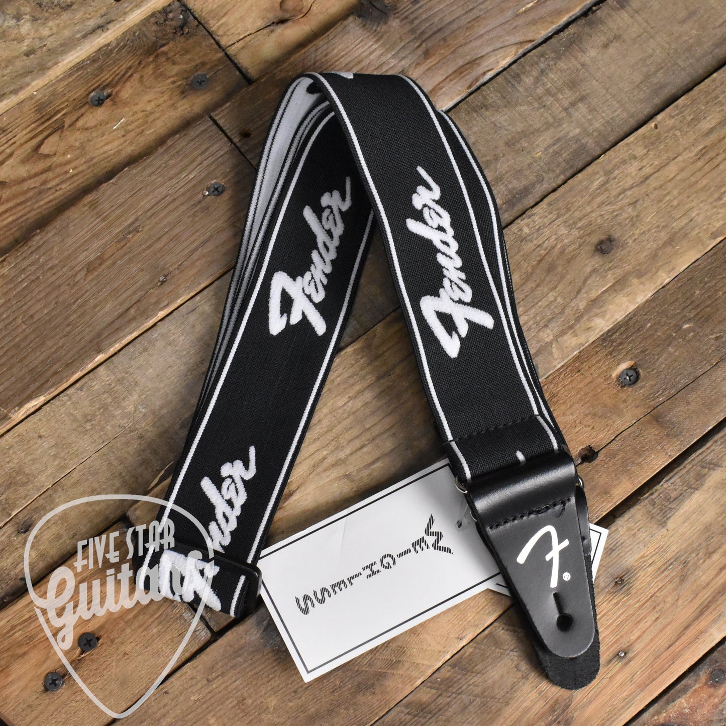 Fender WeighLess Strap Running Logo Black/White