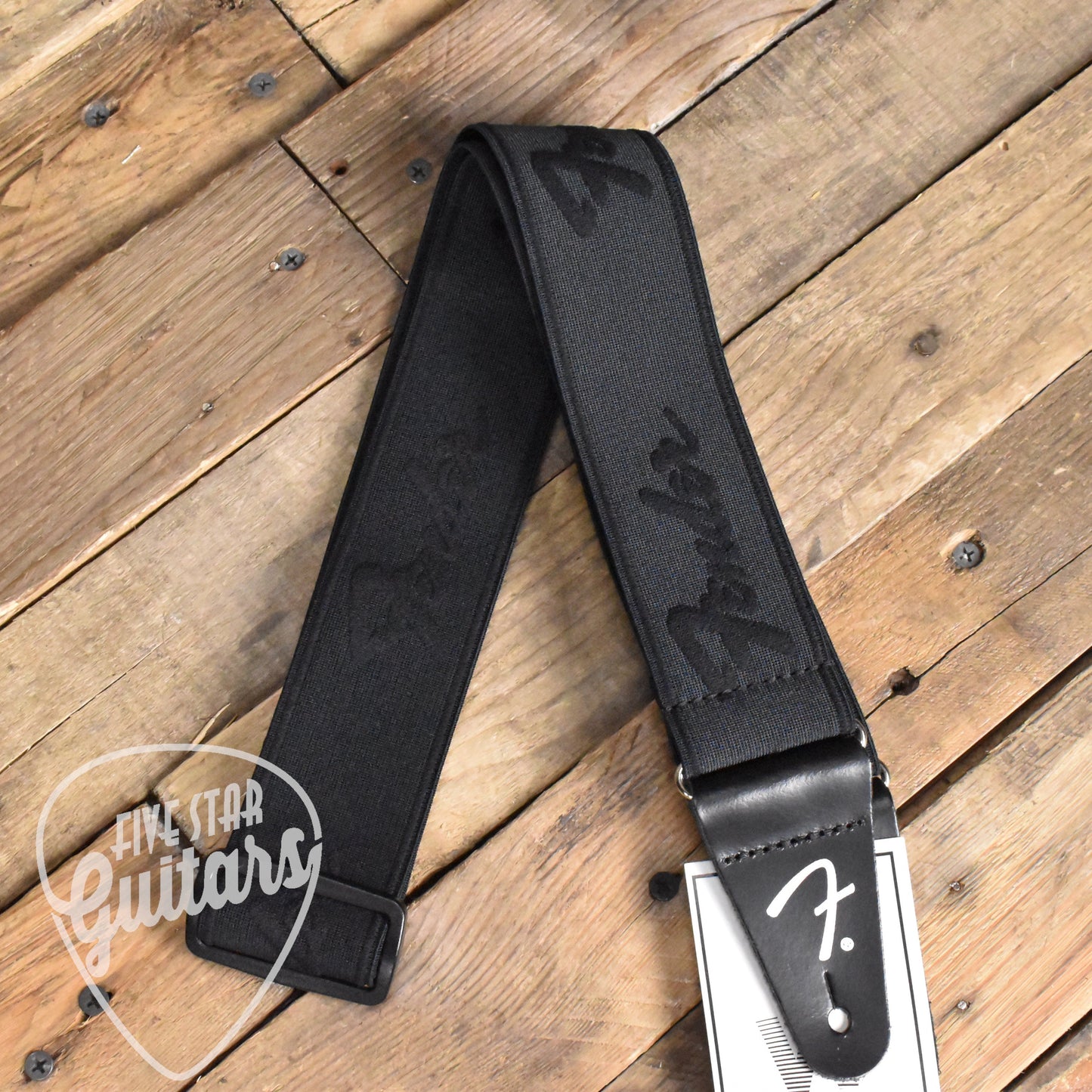 Fender WeighLess Strap Running Logo - Black