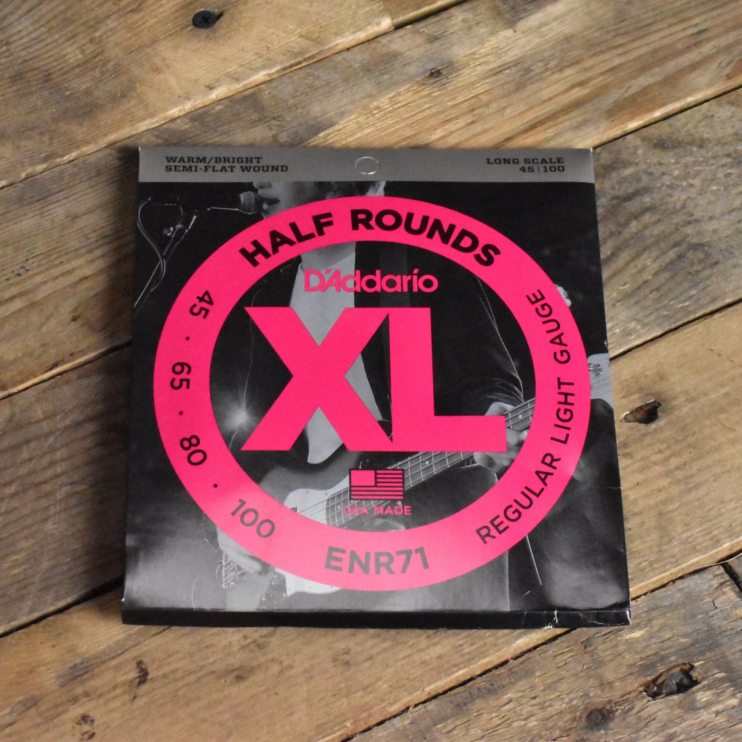 D'Addario XL ENR71 Half Round Semi Flat Long Scale Electric Bass Guitar Strings Regular Light 45-100