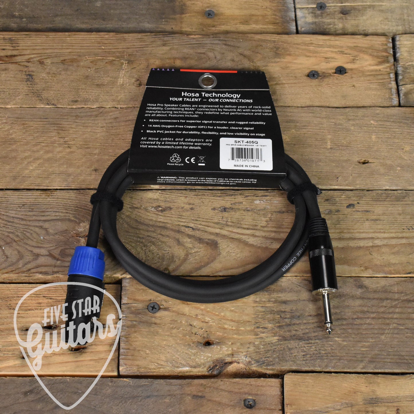 Hosa Pro Speaker Cable REAN Loudspeaker to 1/4" TS  - 5ft - SKT-405Q