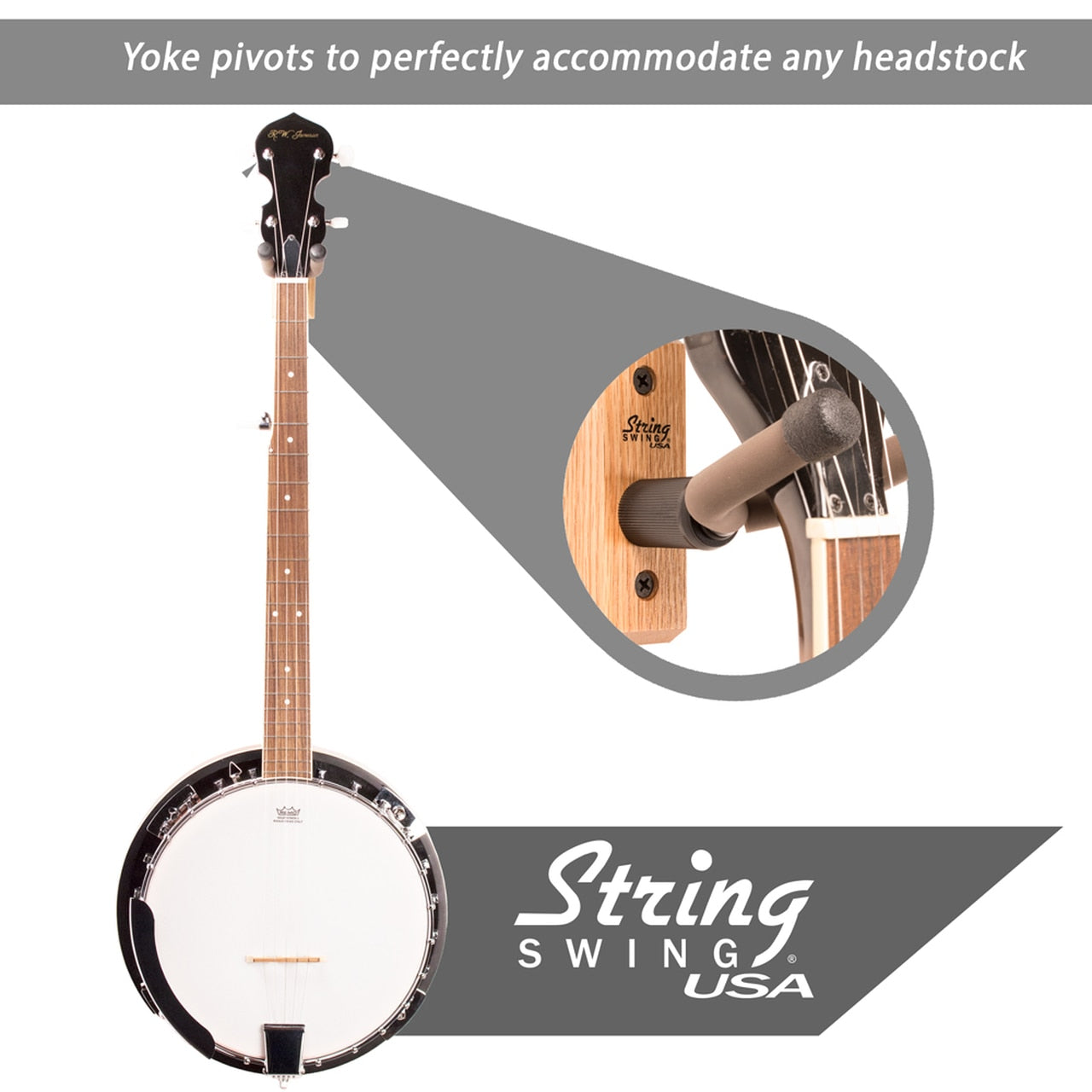 String Swing Banjo Wall Hanger Oak Base CC01B