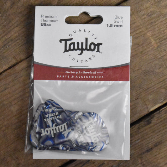 Taylor Premium Thermex Ultra 351 Shape 1.5mm Blue Swirl Guitar Picks - 6 Pack