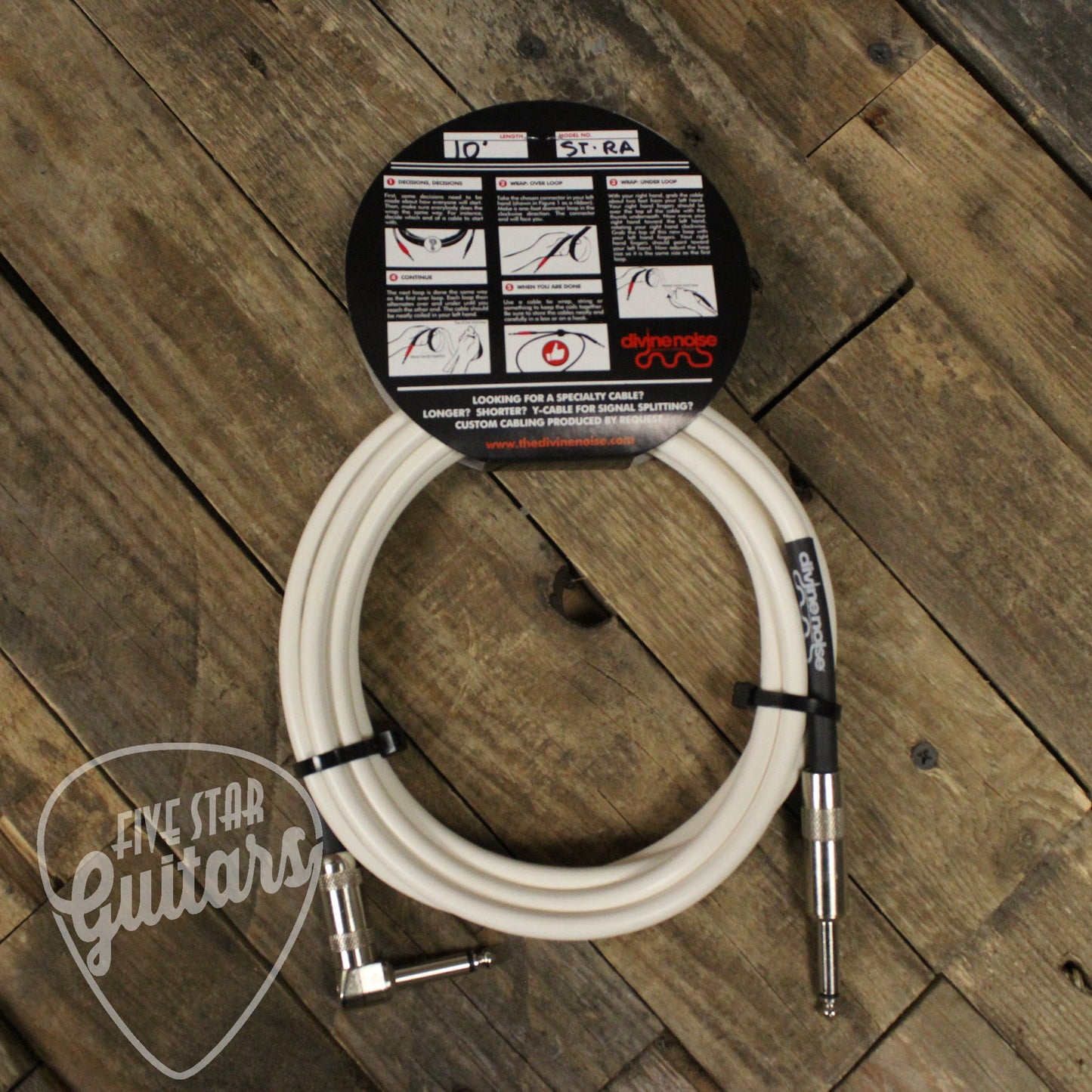 Divine Noise Straight to Right Angle 10ft Instrument Cable - White