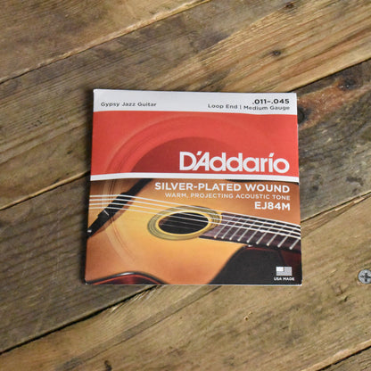 D'Addario EJ84M Silver Wound Gypsy Jazz Acoustic Guitar Strings Medium Loop End 11-45