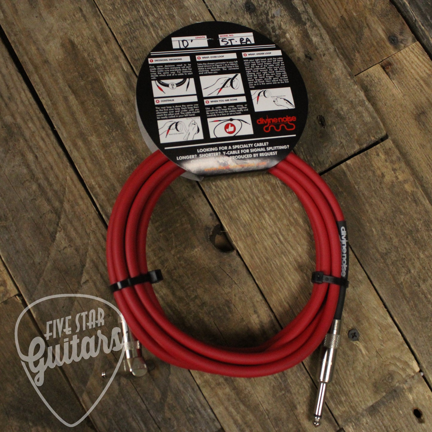 Divine Noise Straight to Right Angle 10ft Instrument Cable - Red