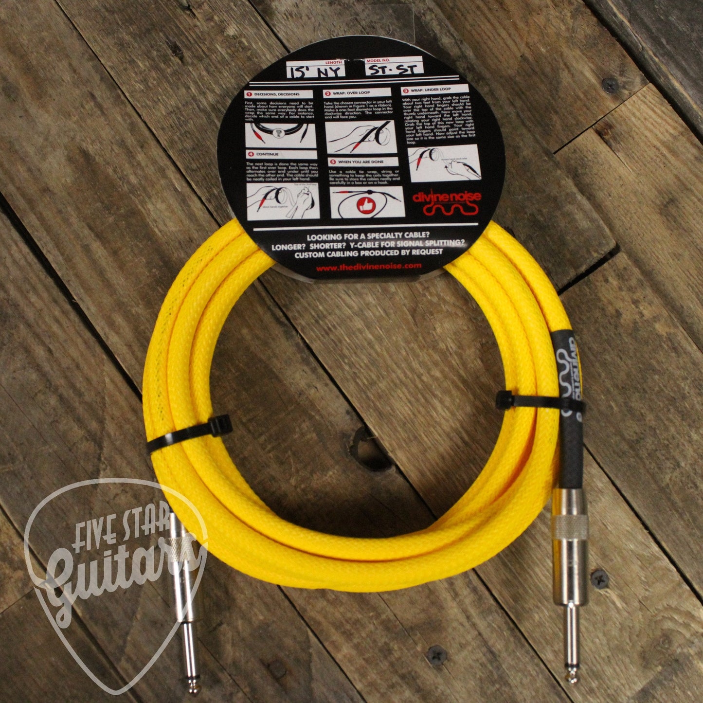 Divine Noise 15' Tech Flex Cable - Straight to Straight - Neon Yellow