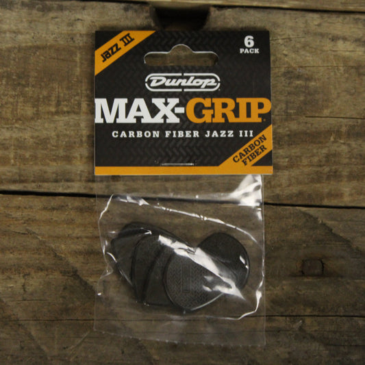 Dunlop Max-Grip Jazz III Carbon Fiber 1.38mm Guitar Picks - 6 Pack - 471P3C