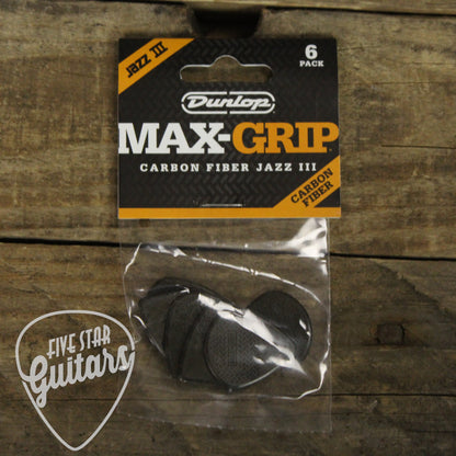 Dunlop Max-Grip Jazz III Carbon Fiber 1.38mm Guitar Picks - 6 Pack - 471P3C