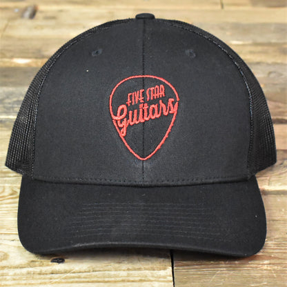 Five Star Guitars Snap-Back Trucker Hat -  Embroidered Black/Red