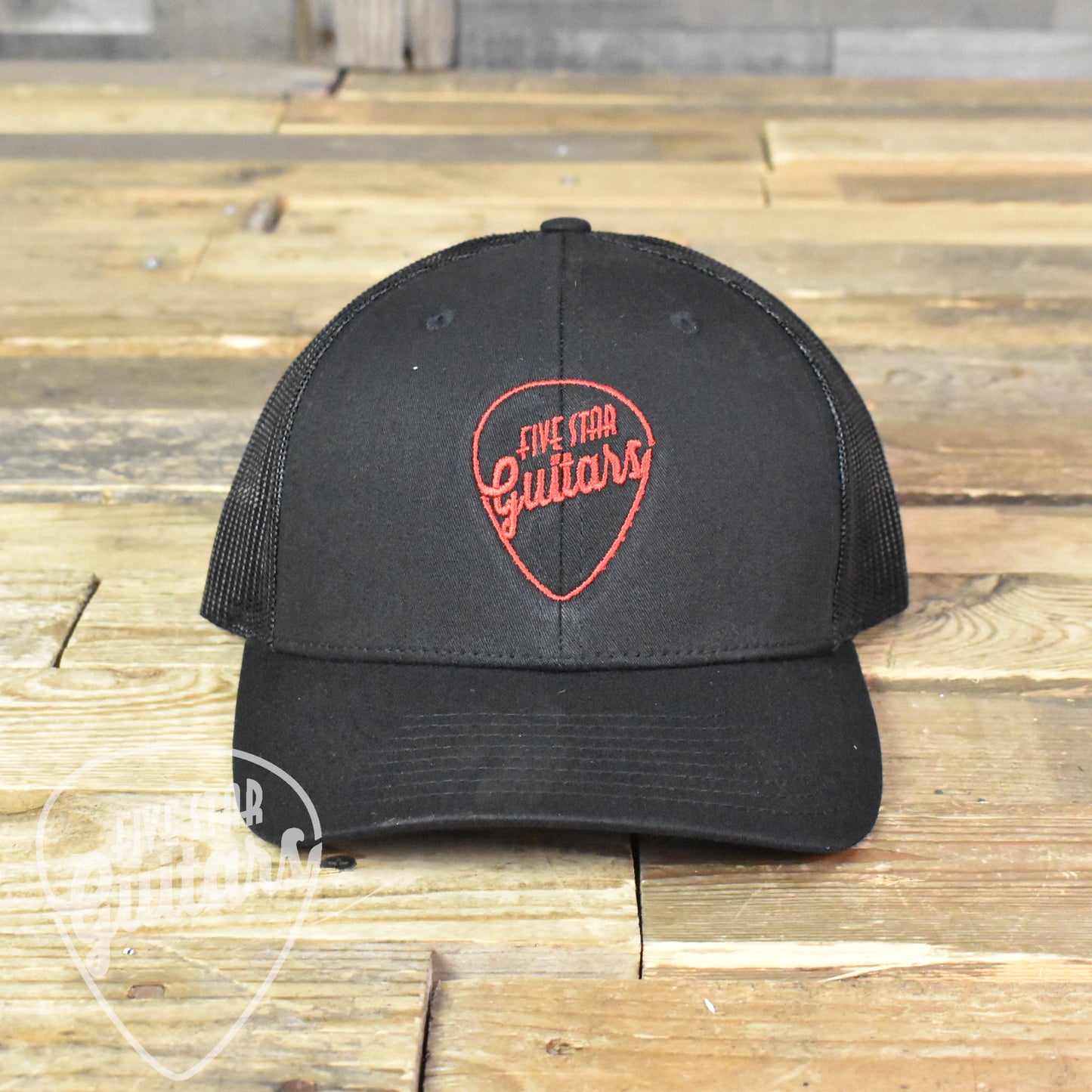 Five Star Guitars Snap-Back Trucker Hat -  Embroidered Black/Red