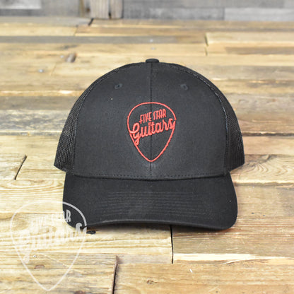 Five Star Guitars Snap-Back Trucker Hat -  Embroidered Black/Red