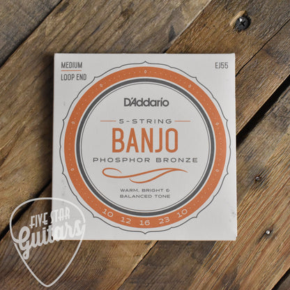 D'Addario EJ55 Phosphor Bronze 5-String Banjo Strings Medium 10-23