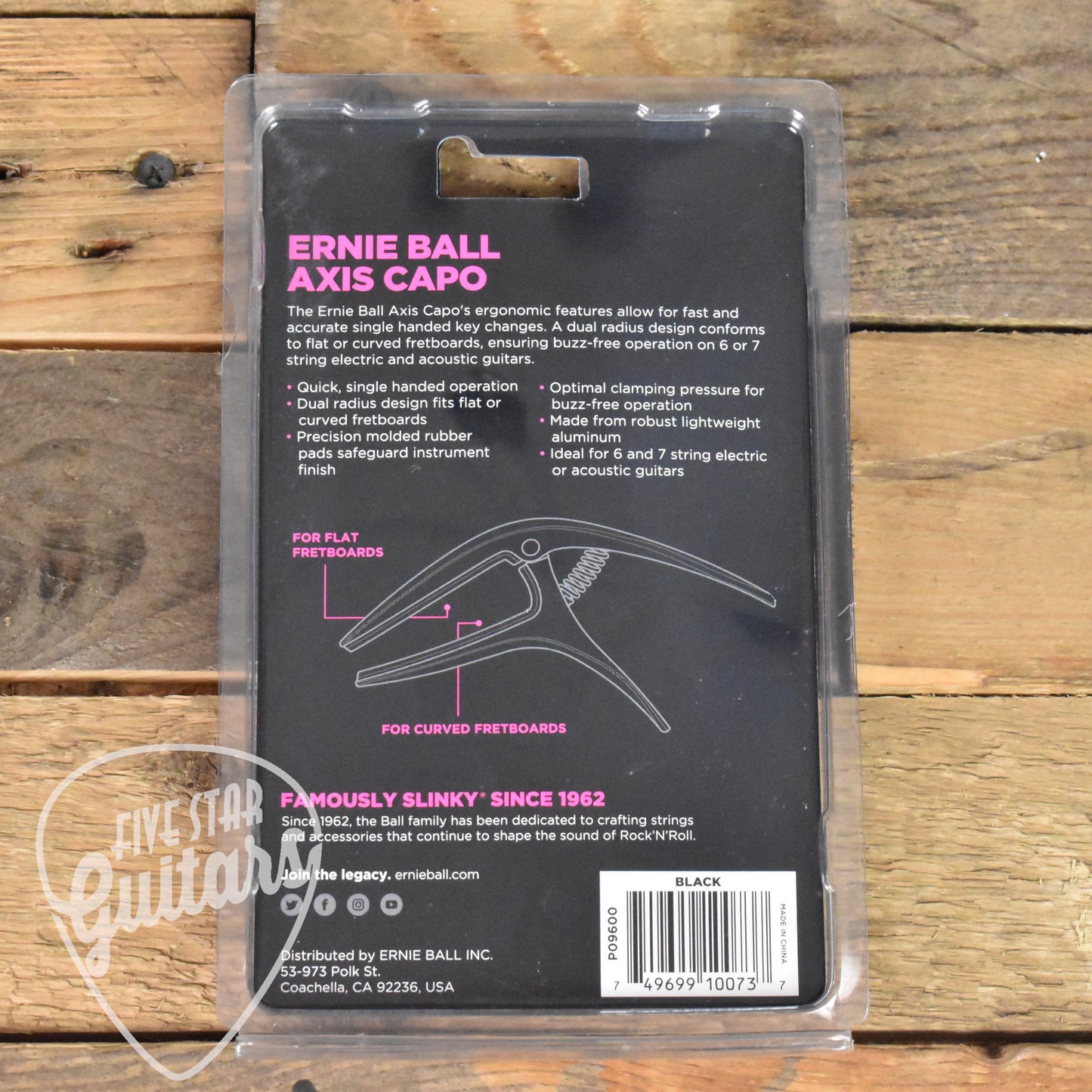 Ernie Ball Axis Ergonomic Guitar Capo - Black - P09600