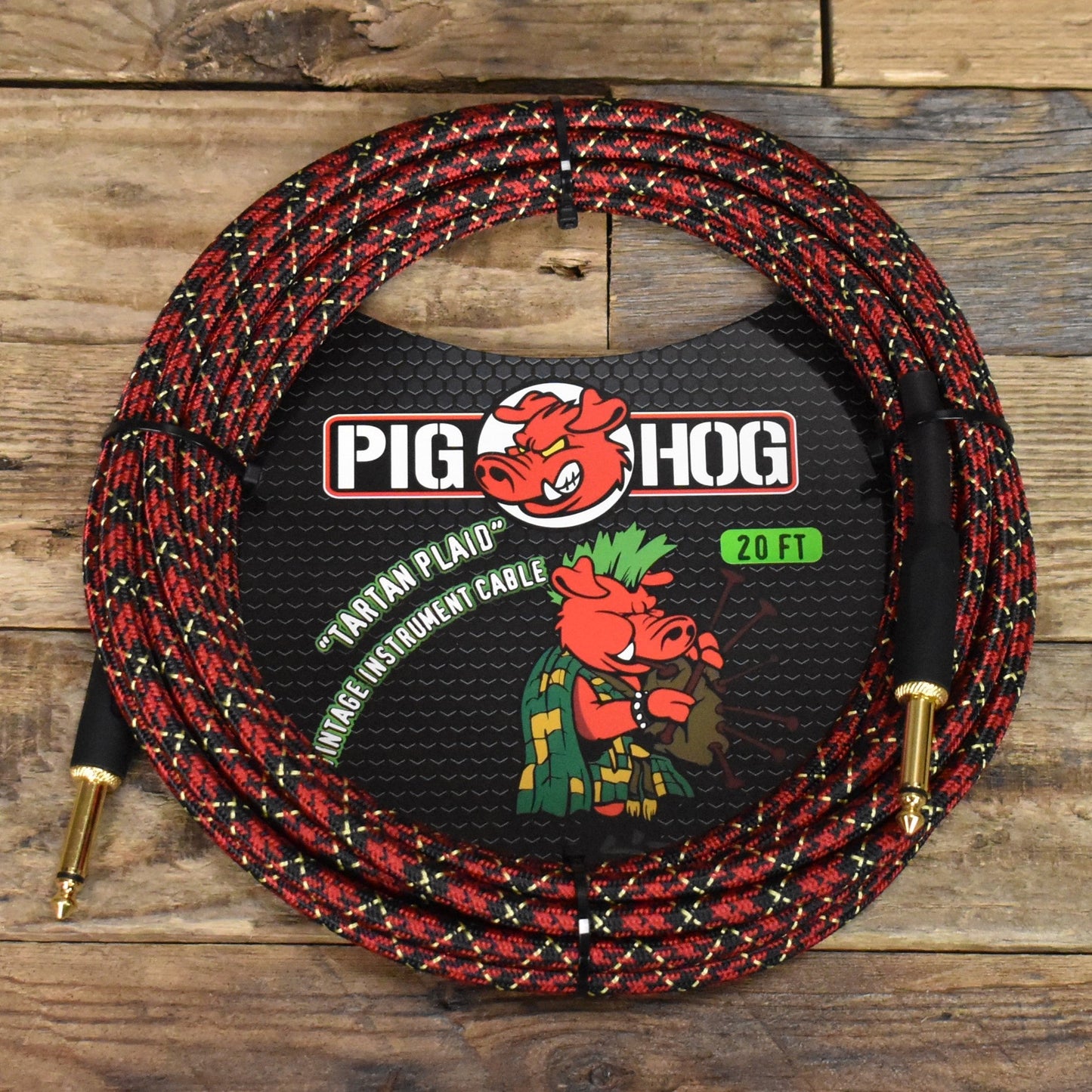 Pig Hog Straight to Straight Instrument Cable - 20ft - Tartan Plaid