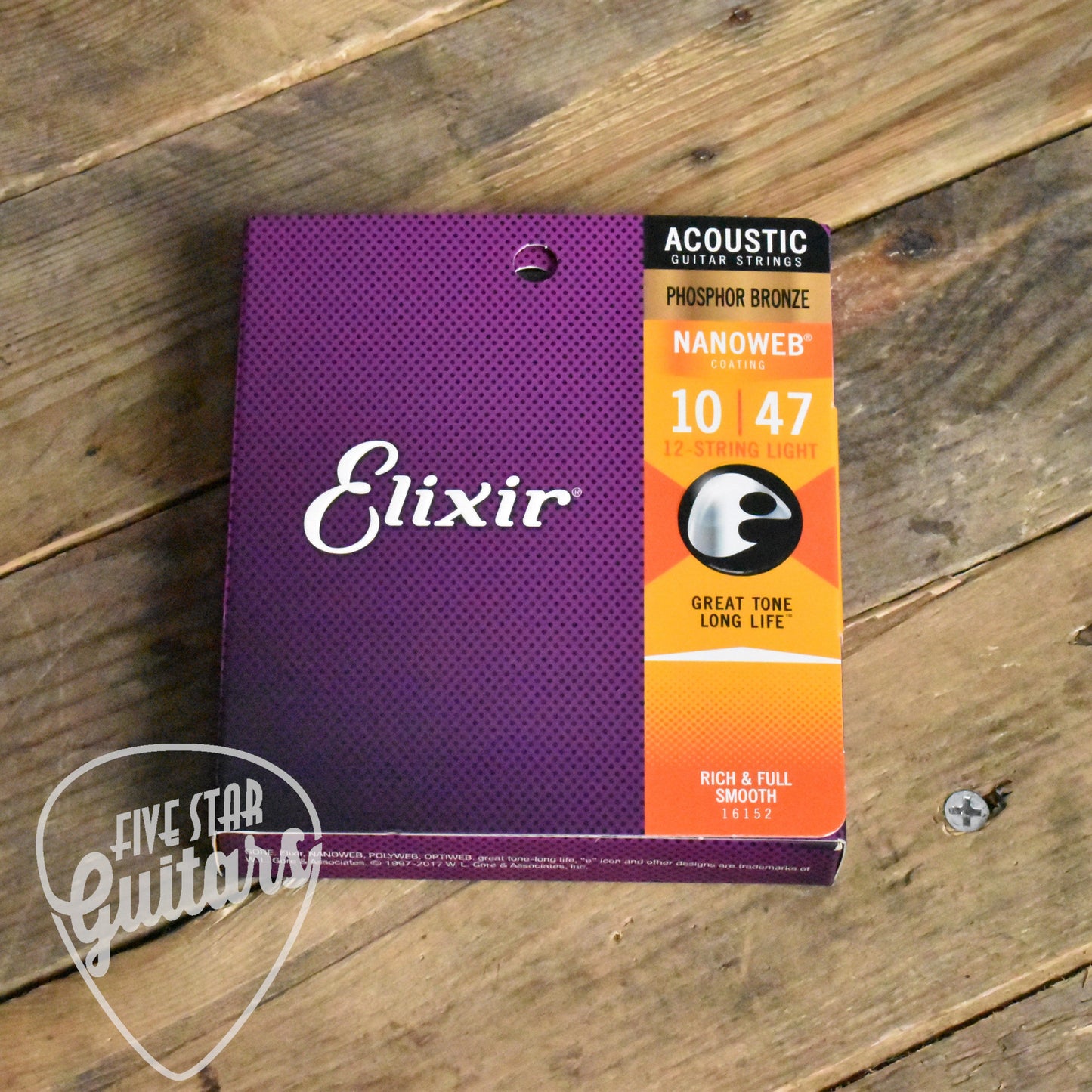 Elixir 16152 Nanoweb Coated Phosphor Bronze 12 String Acoustic Guitar Strings Light 10-47