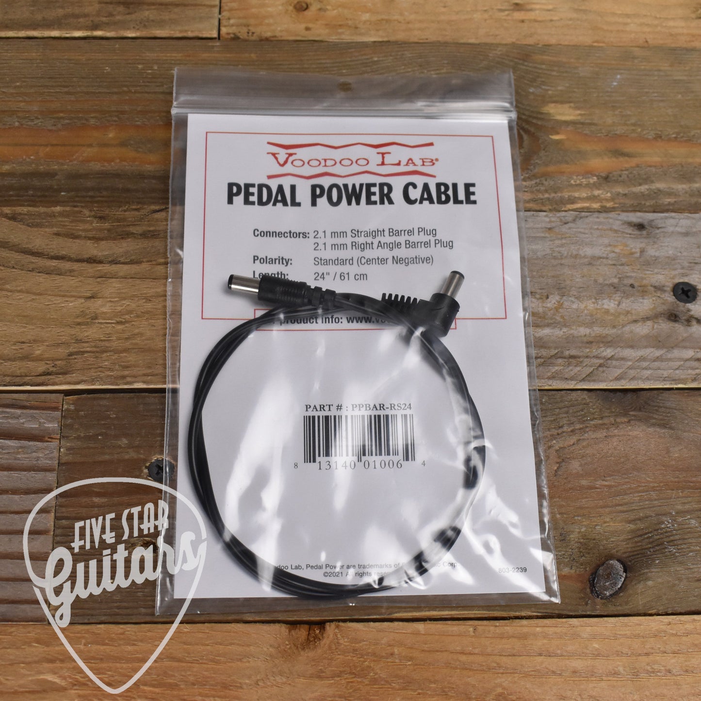 Voodoo Labs 2.1mm Straight to Right Angle 2.1mm Barrel Pedal Power Supply Cable - 24" - PPBAR-RS24