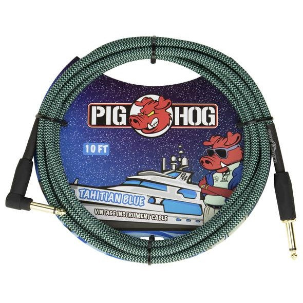 Pig Hog Instrument Cable 10' RA Tahitian Blue