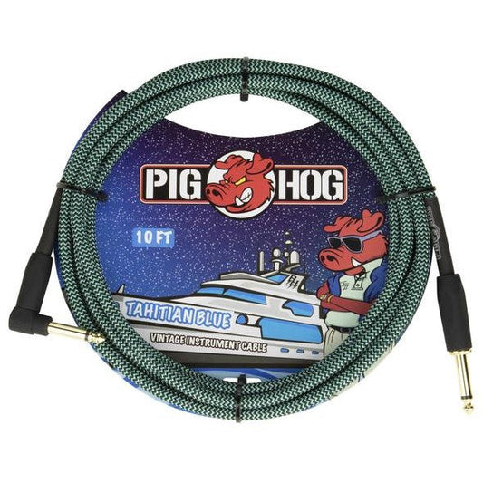 Pig Hog Instrument Cable 10' RA Tahitian Blue