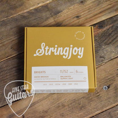 Stringjoy SJ-BB1152 Brights 80/20 Brass Acoustic Guitar Strings Super Light Gauge 11-52