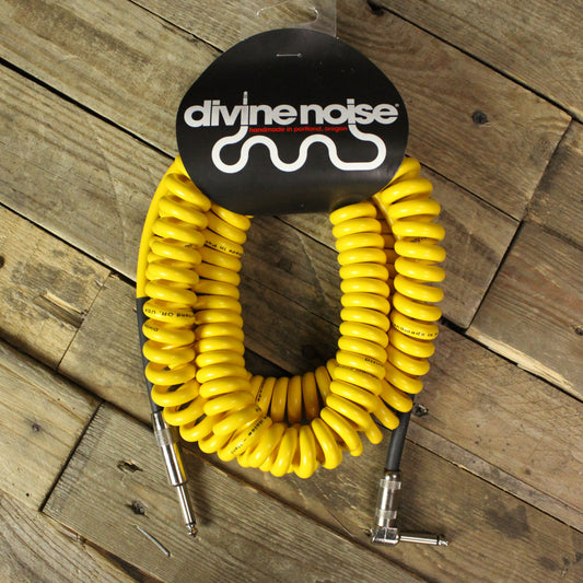 Divine Noise Straight to Right Angle 30ft Curly Instrument Cable - Yellow