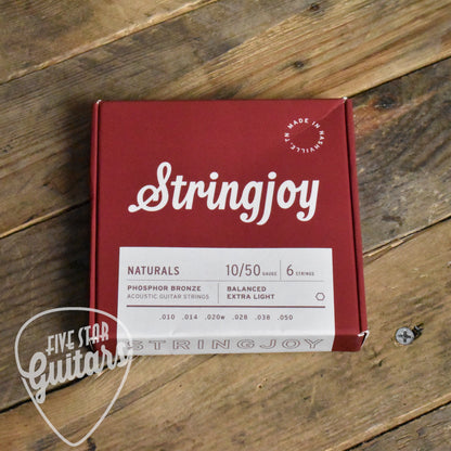 Stringjoy SJ-NB1050 Naturals Phosphor Bronze Acoustic Guitar Strings Extra Light Gauge 10-50