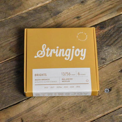 Stringjoy SJ-BB1356 Brights 80/20 Bronze Acoustic Guitar Strings Medium Gauge 13-56