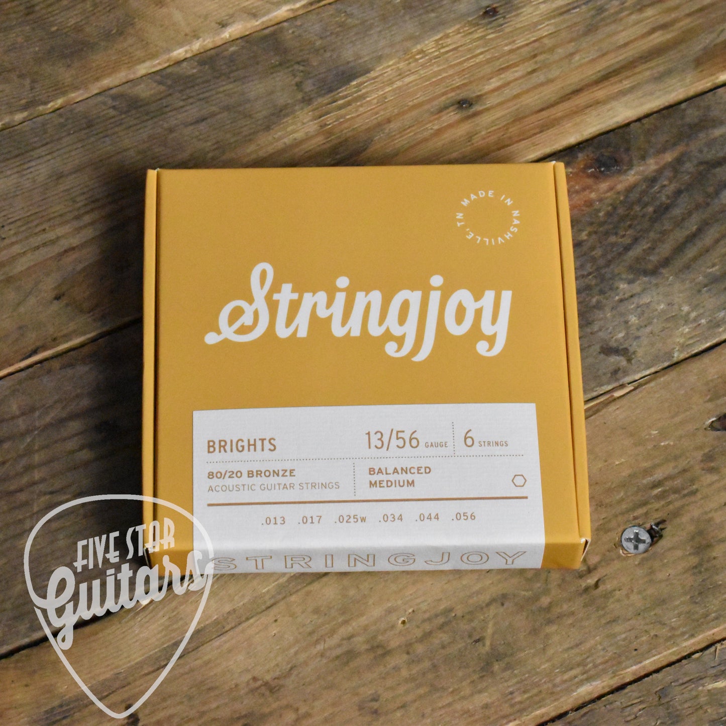 Stringjoy SJ-BB1356 Brights 80/20 Bronze Acoustic Guitar Strings Medium Gauge 13-56