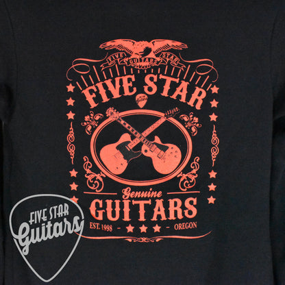 Five Star Guitars Hoodie - Whiskey Logo - Pantone Red on Black - Medium