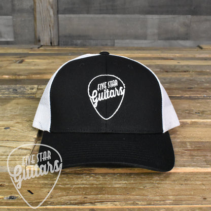 Five Star Guitars Trucker Hat Black & White w/ White Embroidery